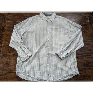 CARIBBEAN Mens XL Shirt Green Gingham Check Seersucker Texture Button Up Casual